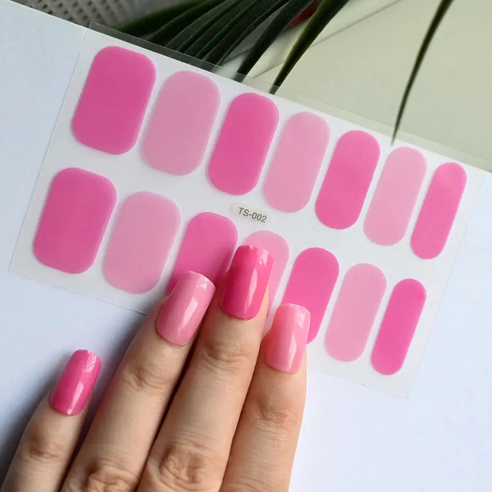 1Pcs Semi-Cured UV Gel Nail Sticker Pure Color Full Cover Waterproof Long-lasting Nail Strips 16Tips DIY Nail Polish Stickers *& from PriceLows™