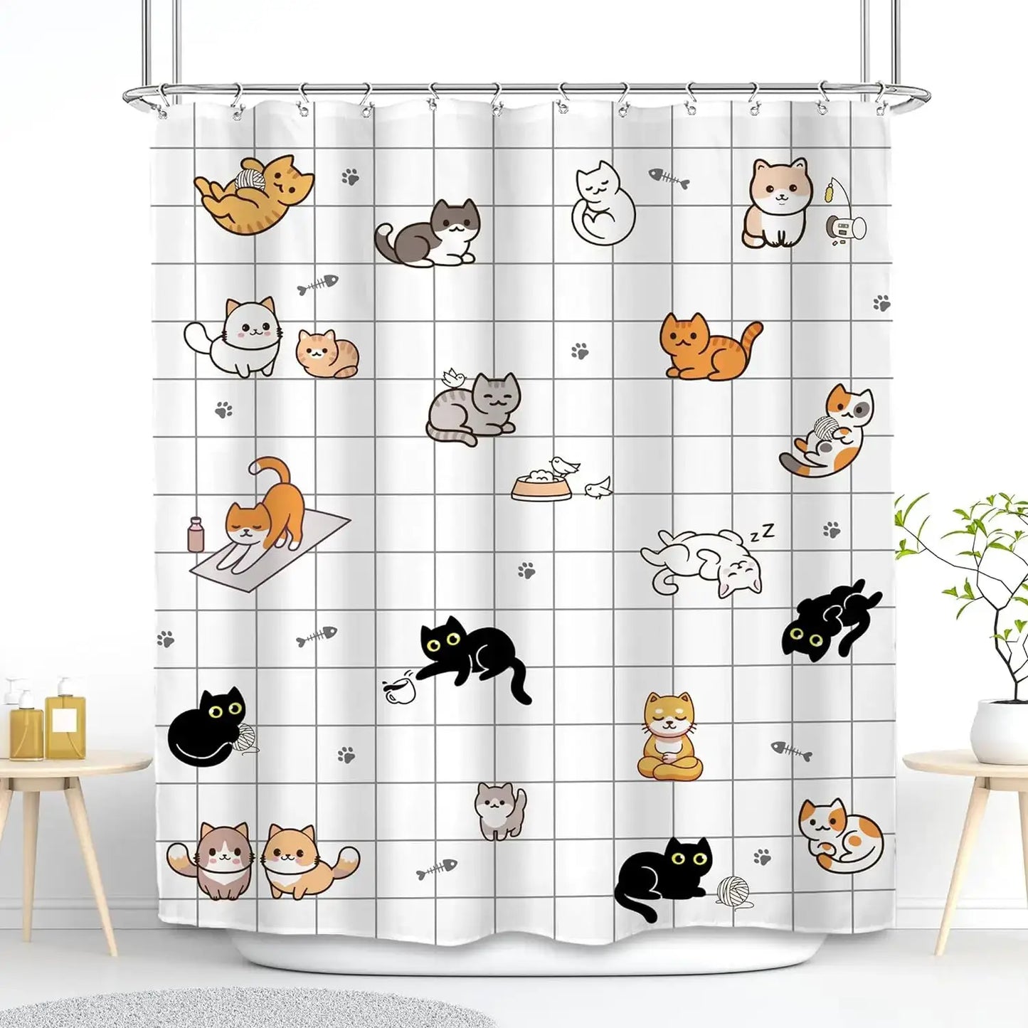 Cute Animals Bathing Cats Dogs Cartoon Shower Curtain Bath Head Bathtub Pattern Kids Child Bathroom Decor Polyester Bath Curtain from PriceLows™