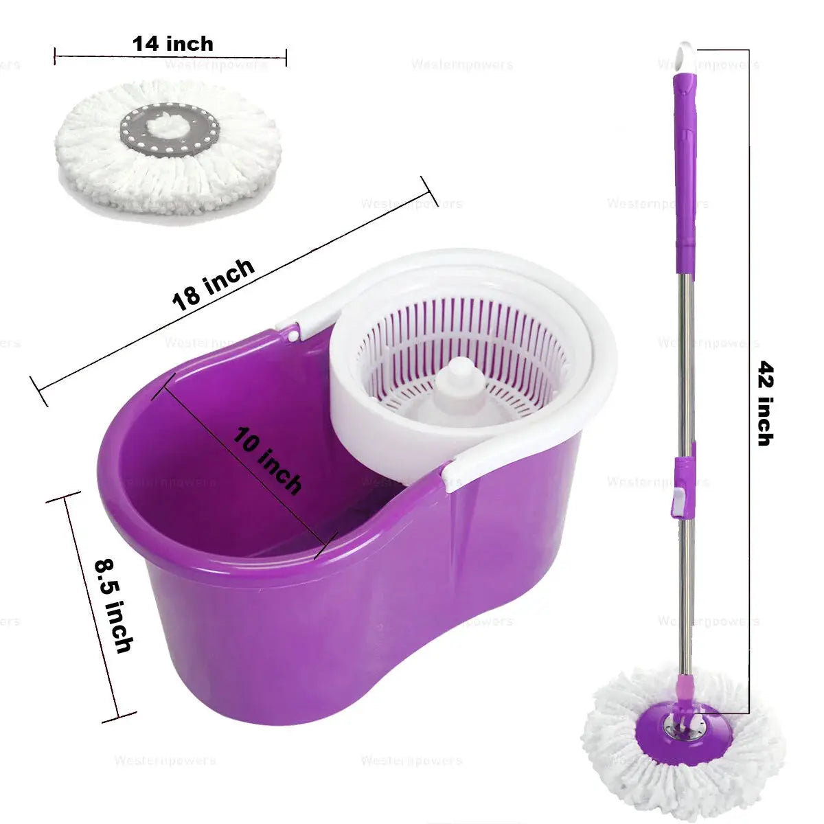 360° Rotating Head Easy Spin Dry Floor Mop Bucket + 2x Head Microfiber Spinning from PriceLows™