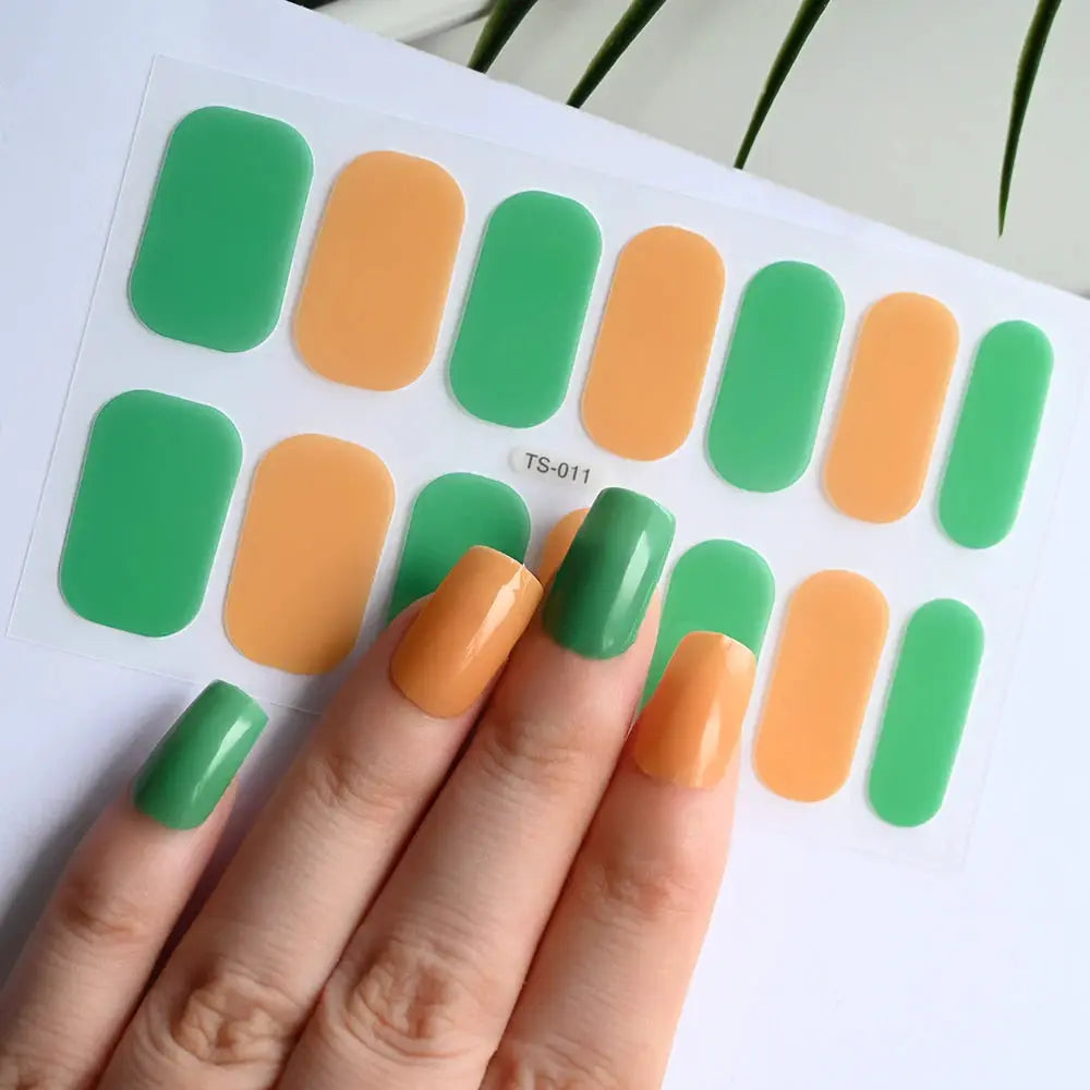 1Pcs Semi-Cured UV Gel Nail Sticker Pure Color Full Cover Waterproof Long-lasting Nail Strips 16Tips DIY Nail Polish Stickers *& from PriceLows™