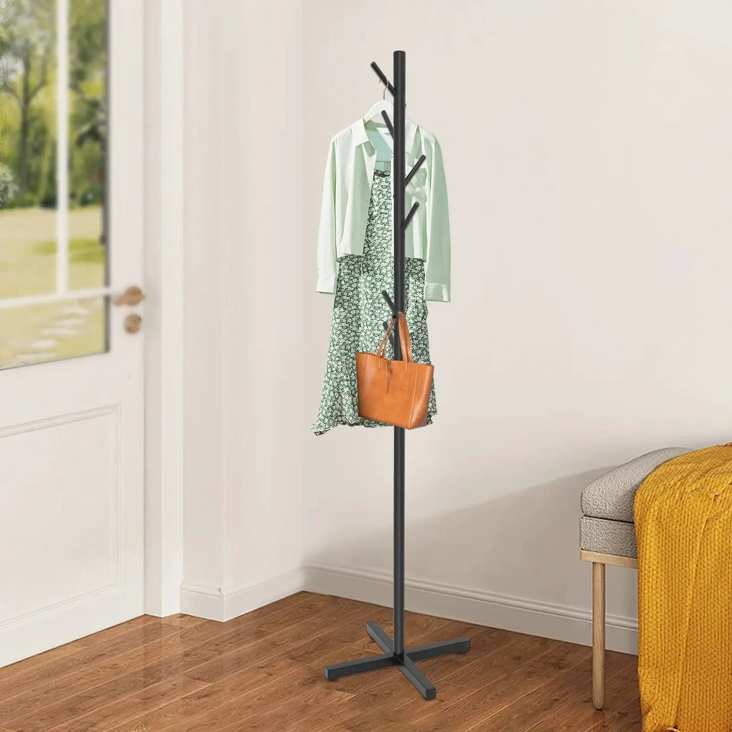 Tree-Shaped Coat Rack, Nordic Style Free-Standing Clothes Stand, Metal Clothing Rack with 7 Branches for Entryway from PriceLows™