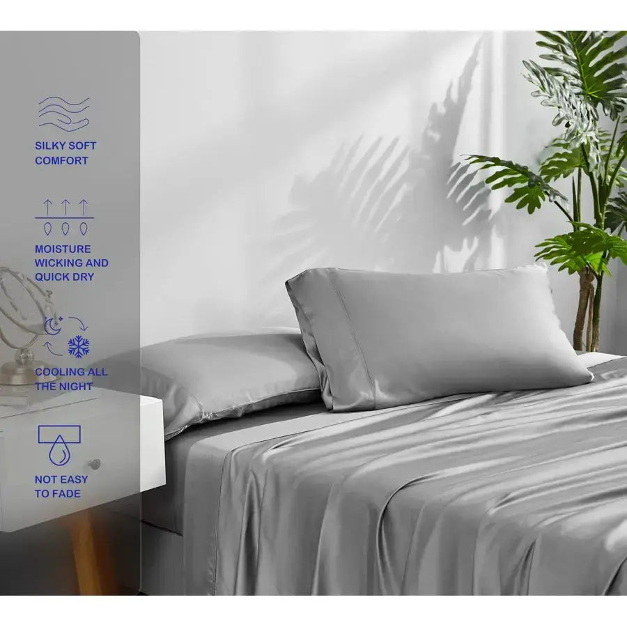 Cooling Sheets King Size Viscose Made from Bamboo, Luxury Cool Silky Sheet Set for King Size Bed, Super Soft Breathable Bedding from PriceLows™