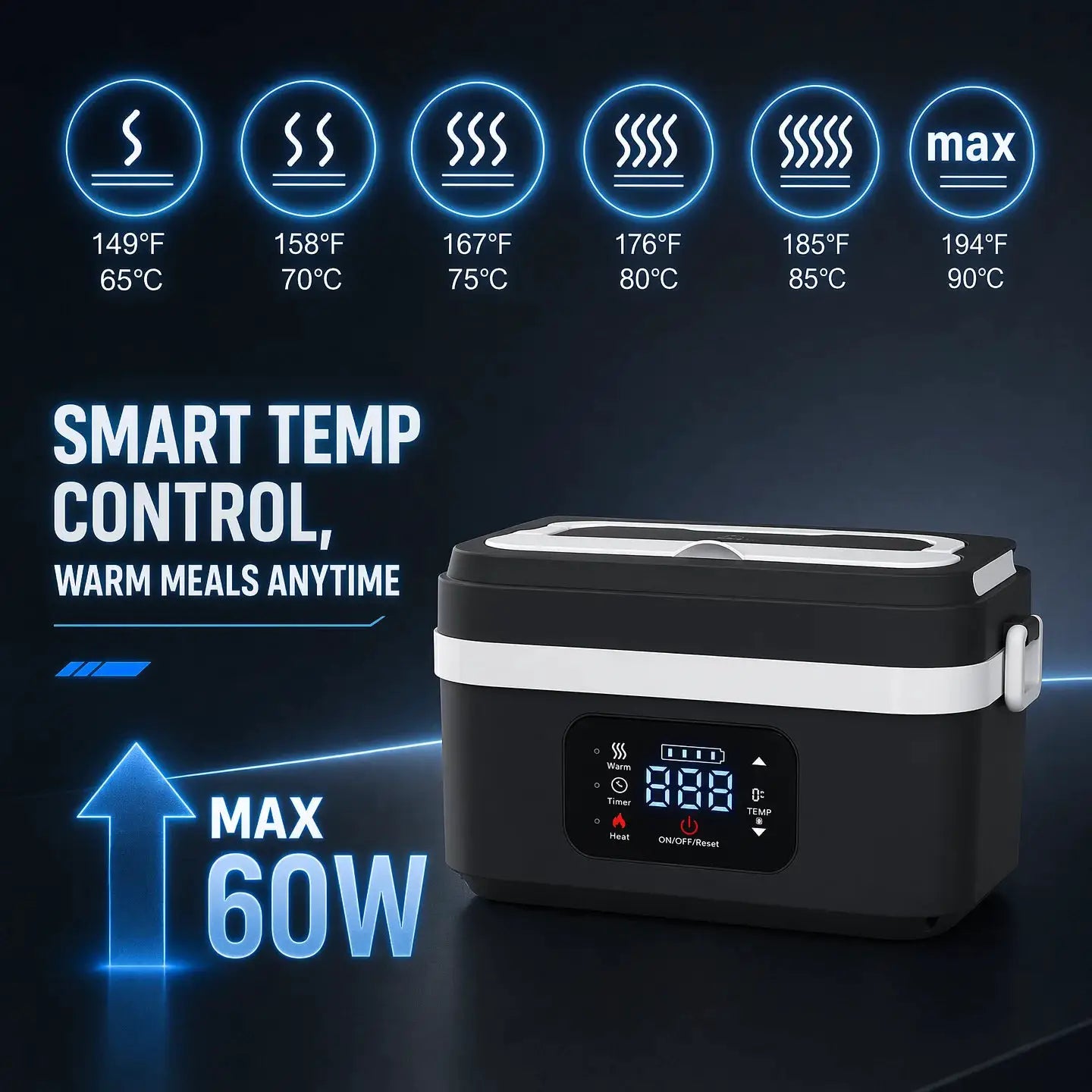Wireless Heated Lunch Box, 60W Fast Heating 8000mAh Rechargeable Electric Lunch Box, 1L Stainless Steel Portable Food Warmer for Office Work School from PriceLows™