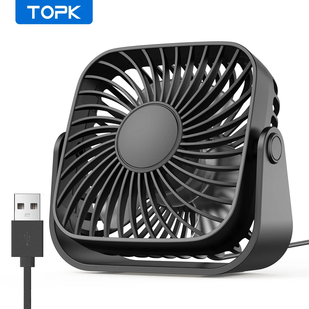 USB Mini Portable Fan | 4 Inch | 3 Speeds | 360 Degree Adjustable