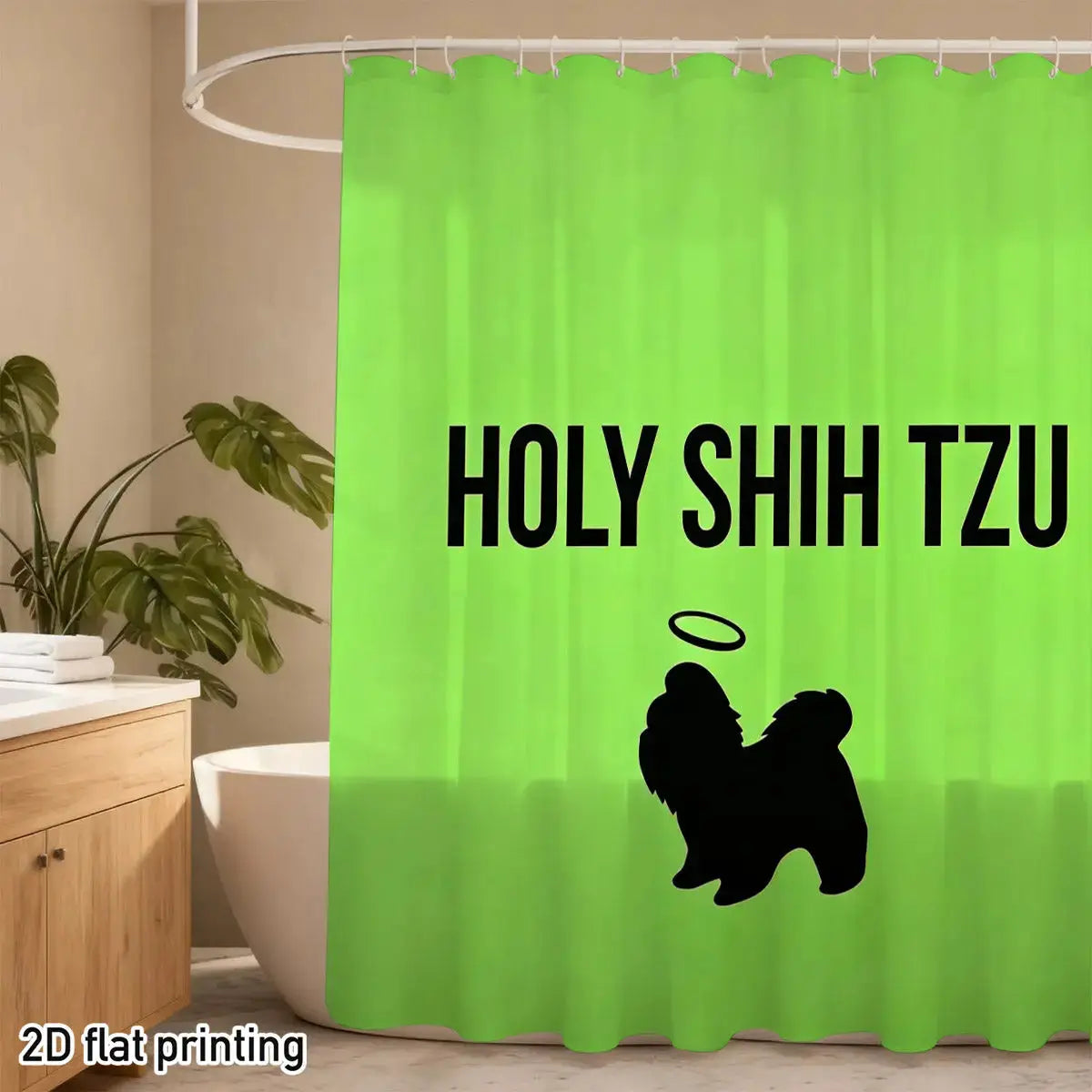 Funny Shih Tzu Silhouette Shower Curtain, Cute Dog Lover Bathroom Decor, Waterproof Fabric Bath Screen for Pet Owners from PriceLows™