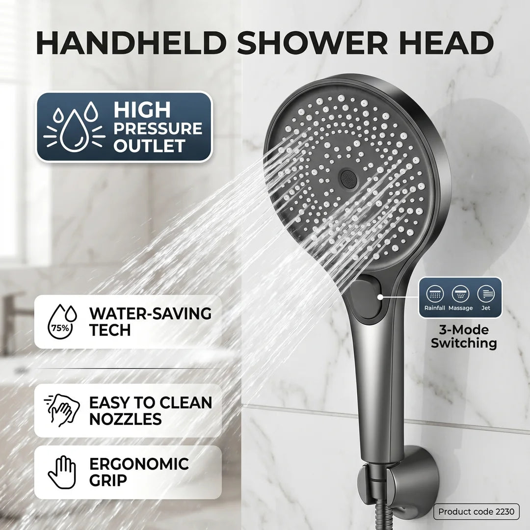 Showerhead | High Pressure | 3 Spray Modes Rainfall/Massage/Jet | G1/2 Connector
