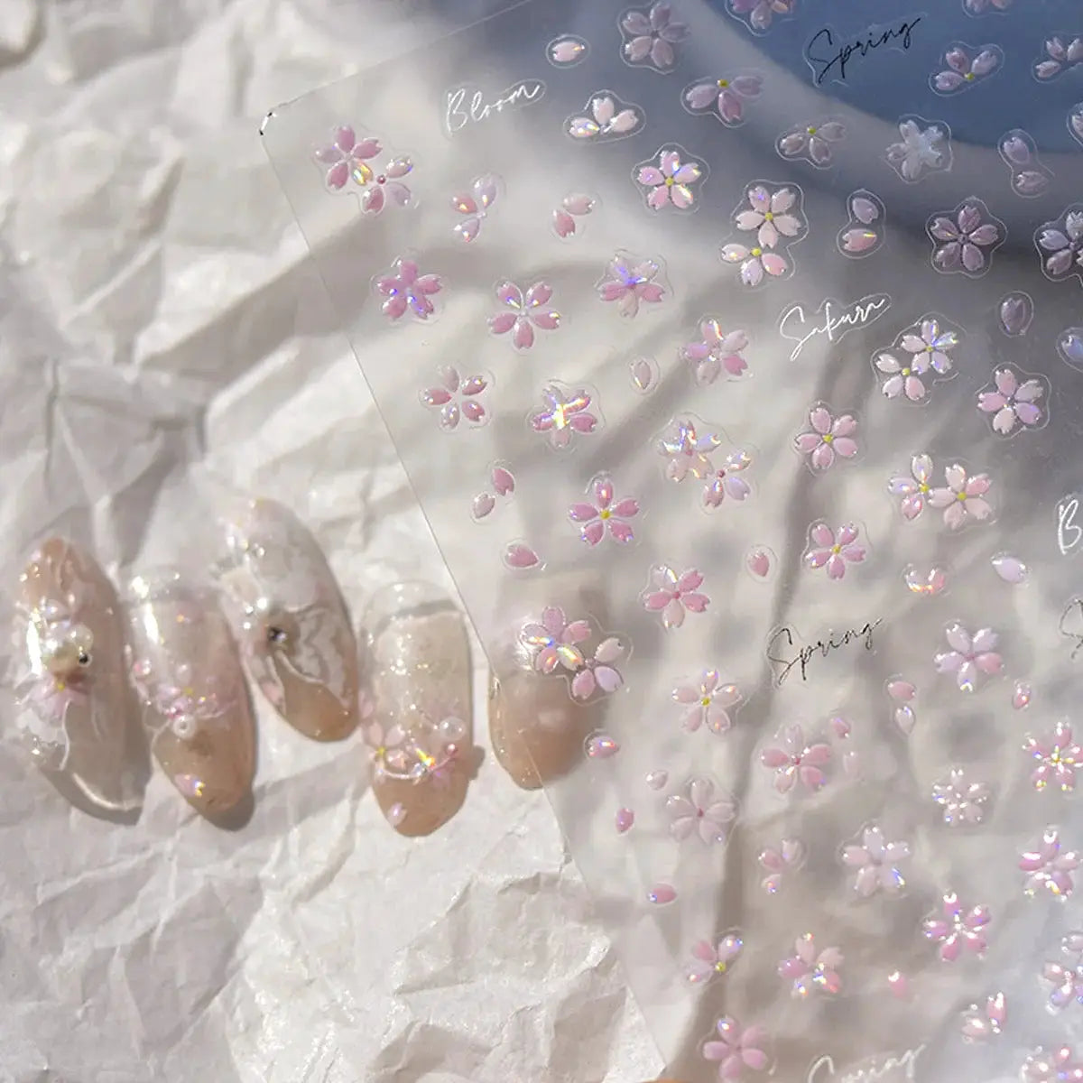 TSZS Spring Flower tulip Cherry blossoms Nail Art Stickers Self-adhesive INS 5D Pink White Flower Nail Decals from PriceLows™