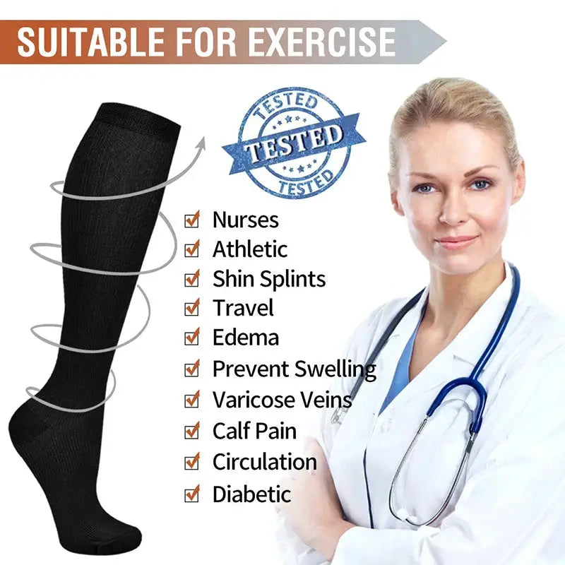 Compression Socks | 20-30 MmHg | Crew Length | 5 Pairs Nylon