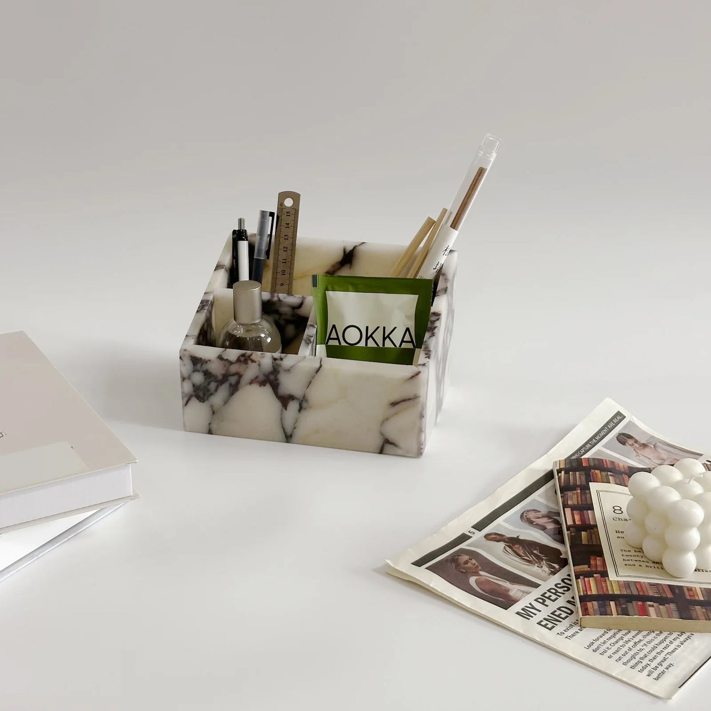 Marble Desktop Organizer | Calacatta Viola Marble | Multi Layer Tray