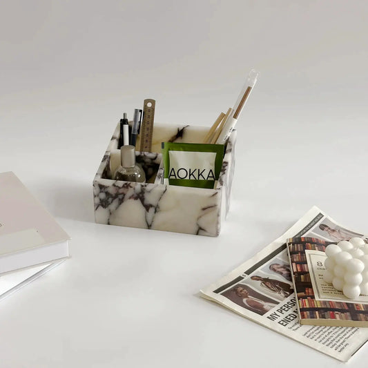 Luxury Calacatta Viola Natural Marble Desktop Organizer, Multi-Layer Stone Tray for Pens, Makeup Brushes, Jewelry Organizer from PriceLows™