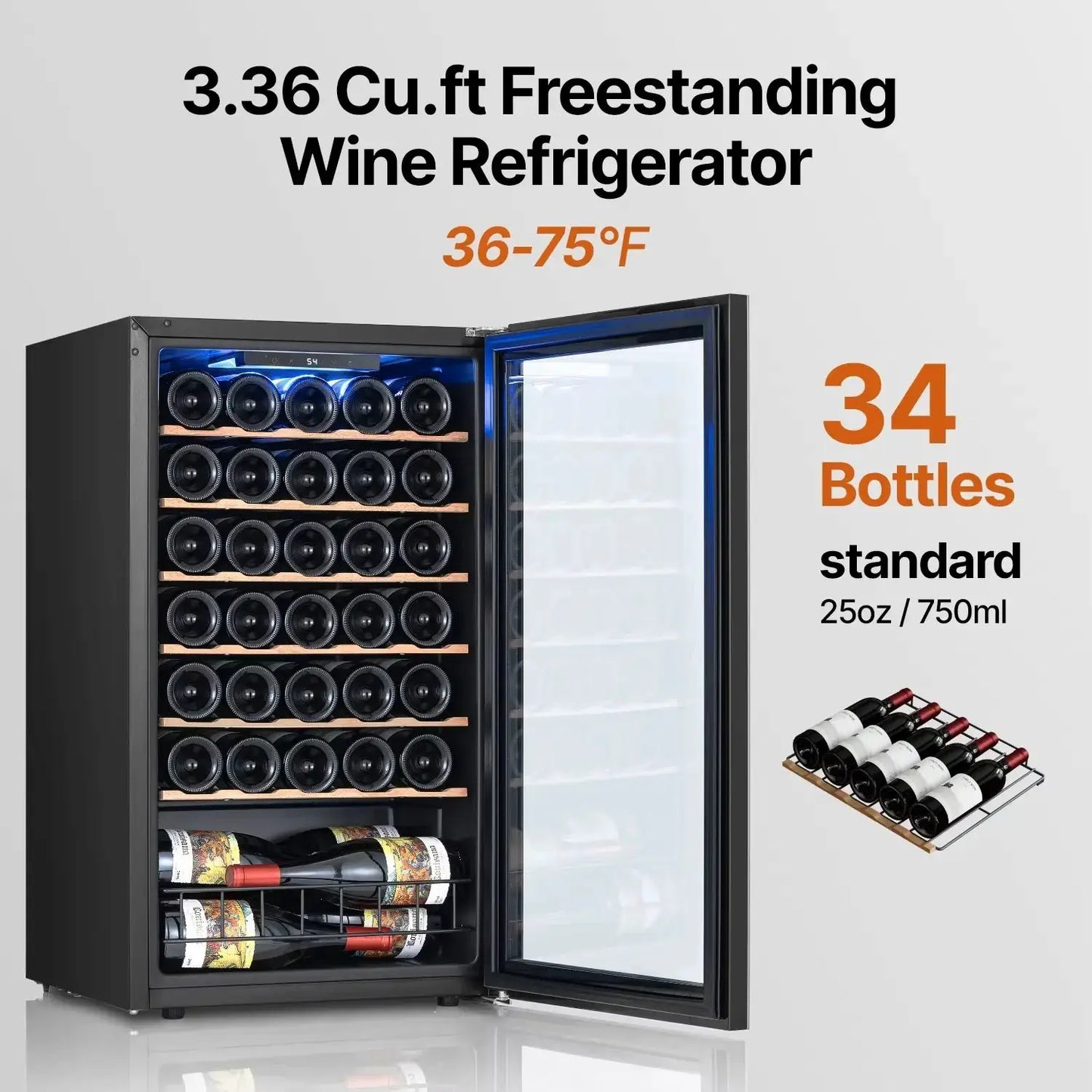 34 Bottle 95L Wine Cooler Refrigerator Quiet Freestanding Wine Fridge for Home/Office from PriceLows™