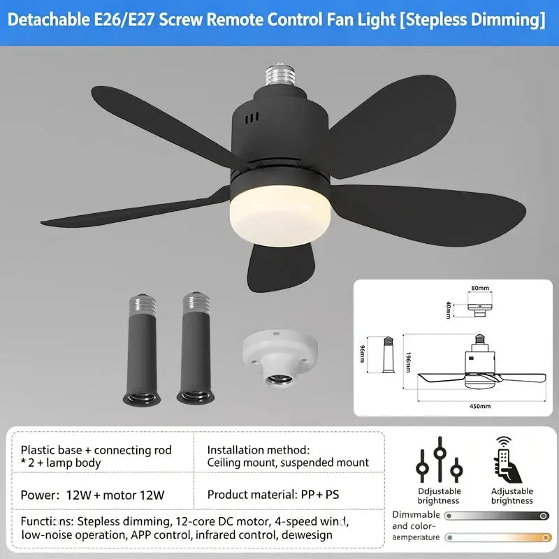 Ceiling Fan With Light | E26 E27 Base | Remote And App Control | 52.5cm 4 Speed