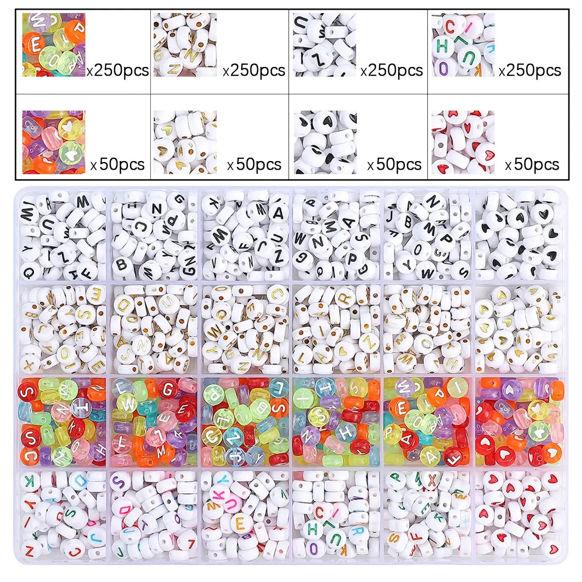 Acrylic Alphabet Beads | 6x6/4x7mm | Heart Shape | DIY Craft Kit