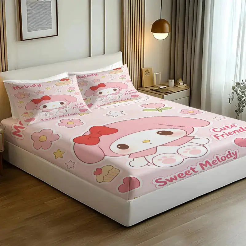 My Melody Sanrio Fitted Sheet Set Kawaii Cute Anime Bed Sheet with Pillowcases for Girls Bedroom Soft Cartoon Mattress Cover from PriceLows™
