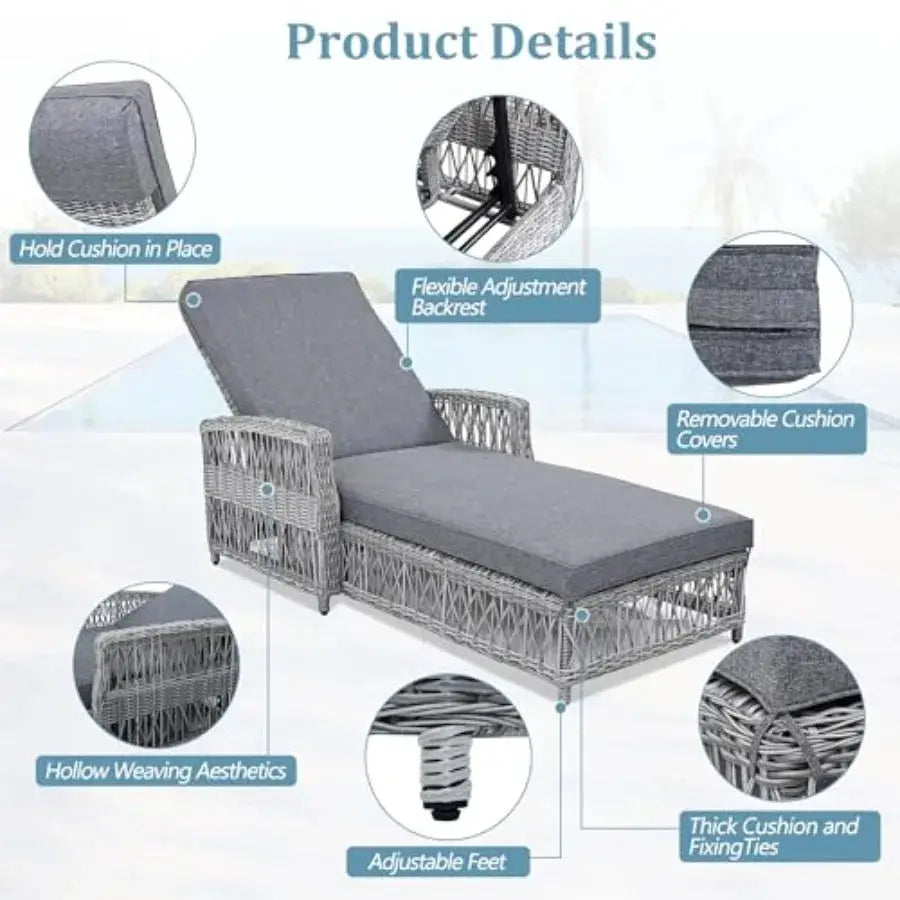 Patio Lounge Chair, Outdoor Rattan Chaise Lounge with 4 Adjustable Backrest and Armrests, All Weather Wicker Reclining Pool Sun from PriceLows™