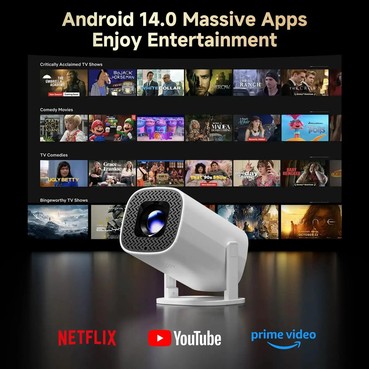 Smart Projector | 1080p | Wifi6 | Bluetooth | Android 14