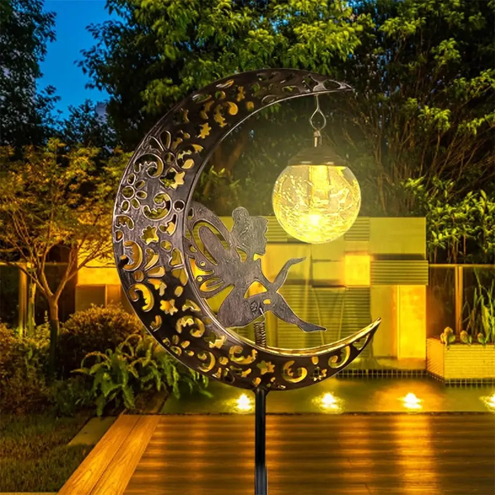 Solar Garden Statues Outdoor Decor Fairy Moon Figurine Light Stake Ornament for Patio, Lawn, Yard, Pathway gift for Mom Grandma from PriceLows™