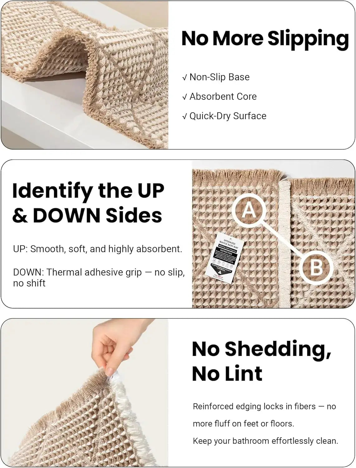 Waffle Bath Mat Set 2 Piece, Non Slip Bathroom Rugs, Ultra Absorbent Machine Washable Floor Mats for Boho Decor, Brown & White from PriceLows™