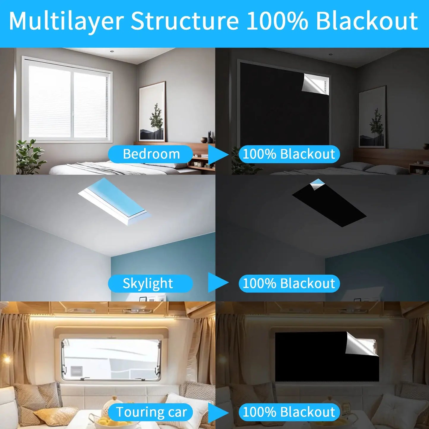 Blackout Blinds Stick On Temporary 1/1.5/2/3/4M No Drilling Black Out Blinds for Windows Portable Blackout Curtains for Bedroom from PriceLows™