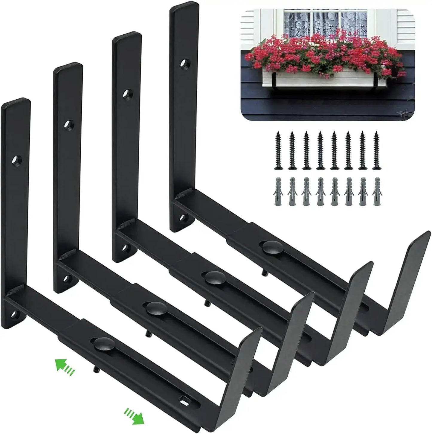 Adjustable Window Box Bracket 4 Pack, Heavy Duty Planter Holder for 6-12 Inch Deep Boxes from PriceLows™
