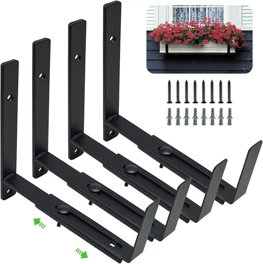 Adjustable Window Box Bracket 4 Pack, Heavy Duty Planter Holder for 6-12 Inch Deep Boxes from PriceLows™