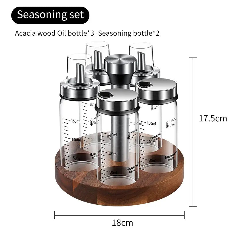 Rotating Seasoning Bottle Set | Glass Spice Jars | Rotating Rack | Various Sizes