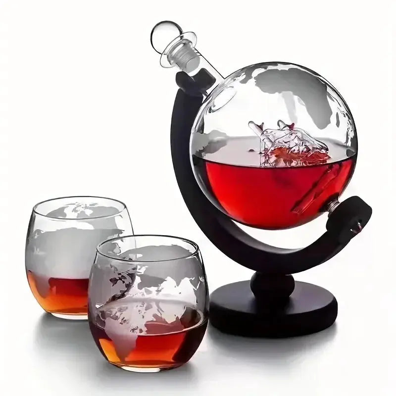 Globe Shaped Whiskey Decanter Borosilicate Glass with Wood Base Unique Wine Aerator Bottle Gift for Home Bar Decor from PriceLows™