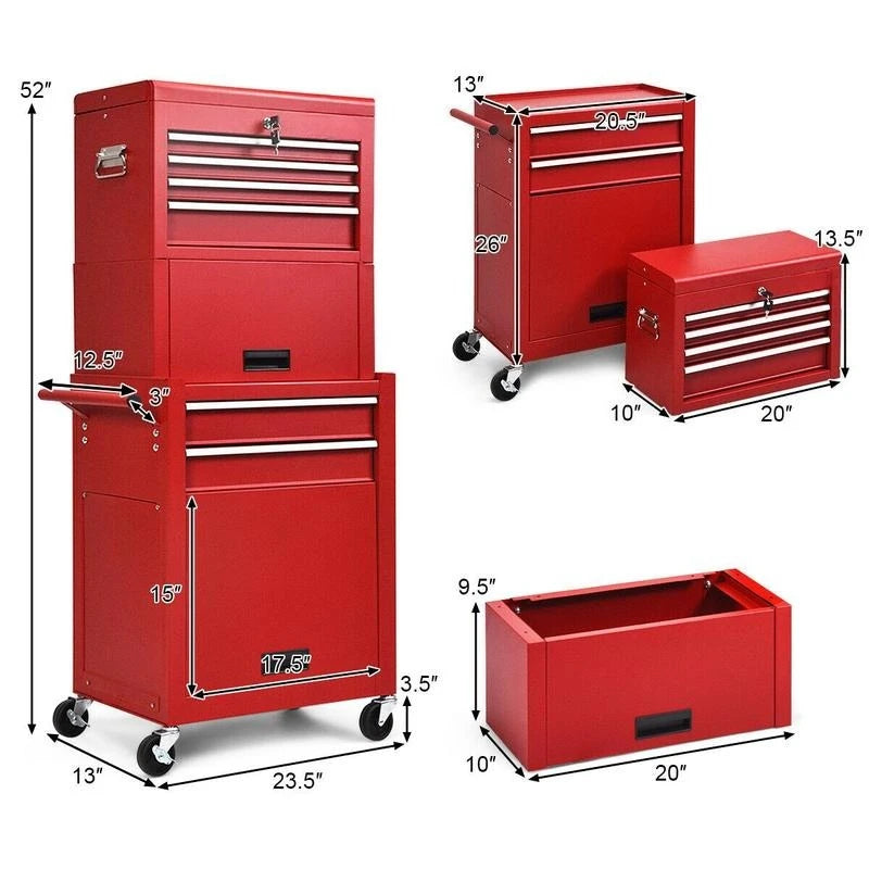 6-Drawer Tool Chest with Heightening Cabinet-Red from PriceLows™