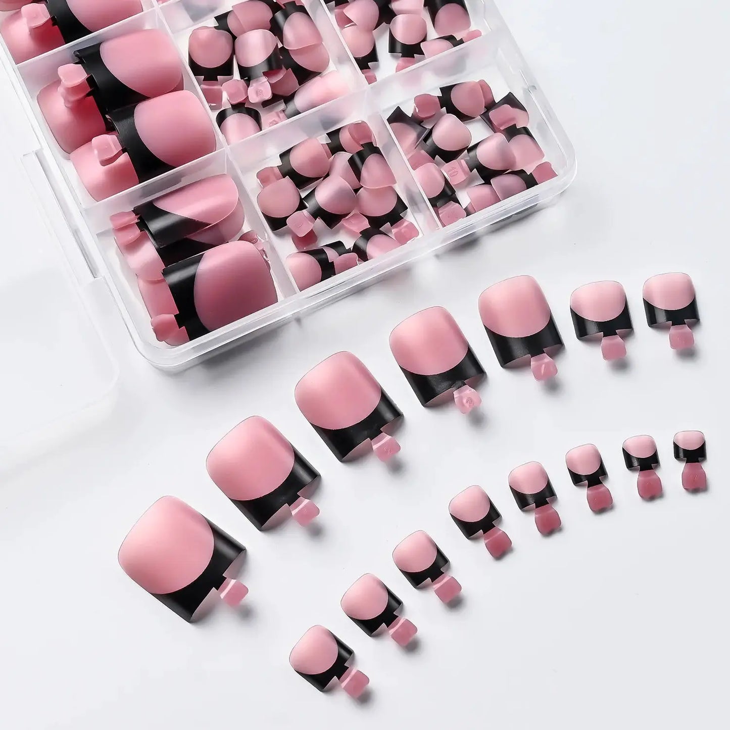 Press On Toenails | Short Square | Matte Nude Pink French | 150 Piece Set