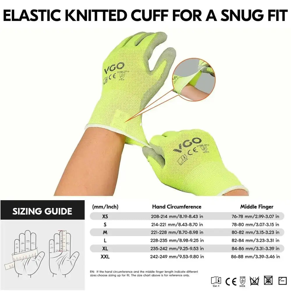 15-Pairs Saety Work Gloves, Gardening Gloves, Polyurethane Coated, Dipping Gloves, Latex ree (Size L, Yellow, PU2103) from PriceLows™