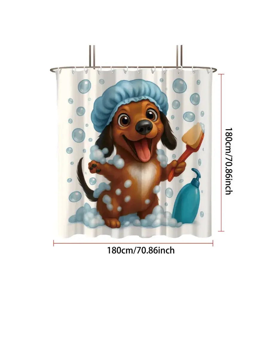 1pc Cute Bathing Sausage Dog Printe Shower Partition Privacy Hanging Curtain with 12 Hooks Multiple Sizes Easy Installation from PriceLows™