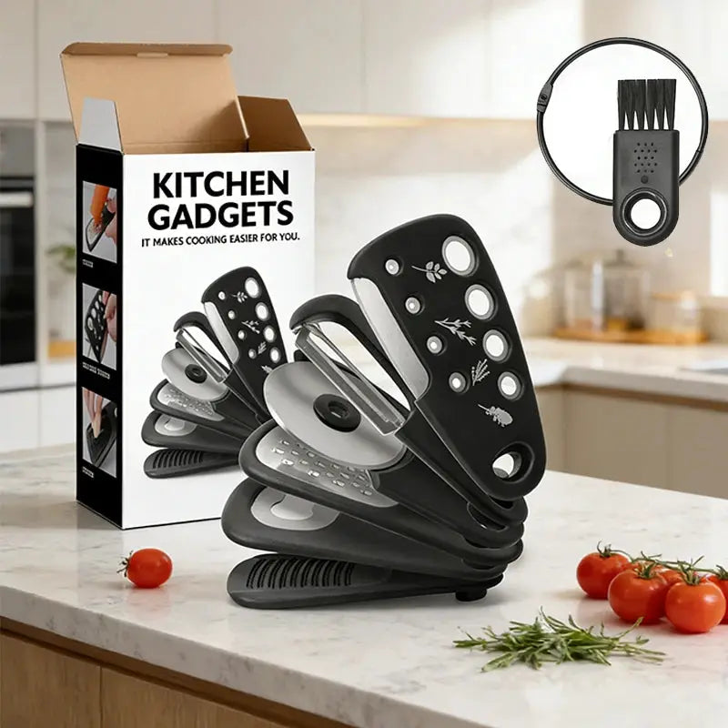 6Pcs Kitchen Gadgets Set Stackable Cheese Grater Bottle Opener Vegetable Peeler Herb Stripper Pizza Cutter Garlic Grinder Tools from PriceLows™