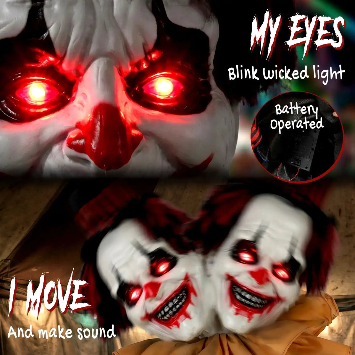 Animated Halloween Clown | Touch Activated | Light Up Eyes | 94 Inch