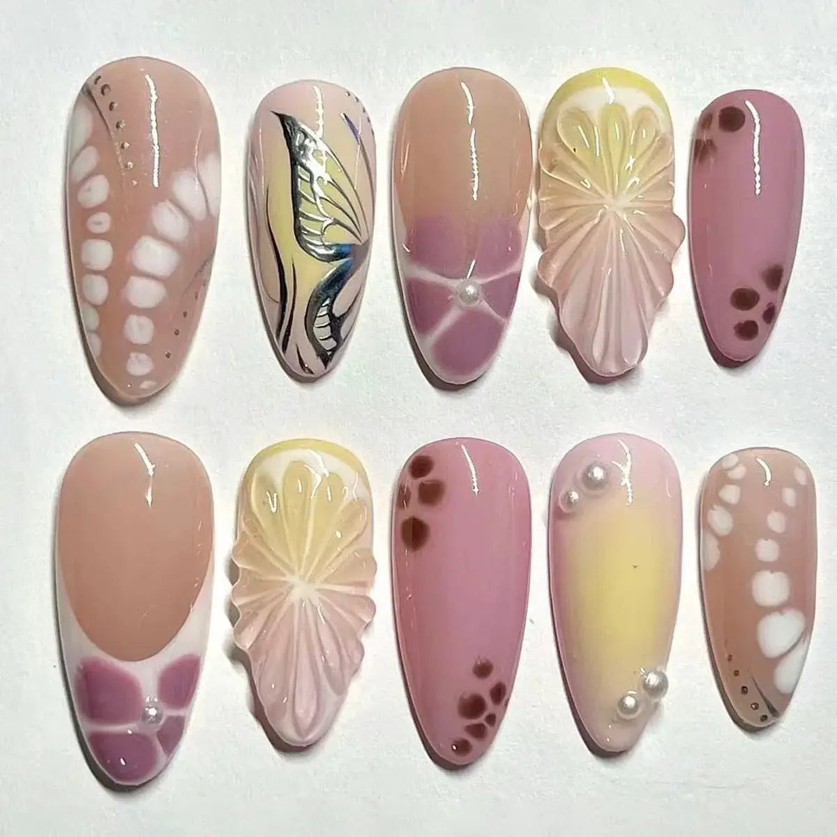 Press On Nails | 24 Pcs | Pink Strawberry Bow | Almond Shape