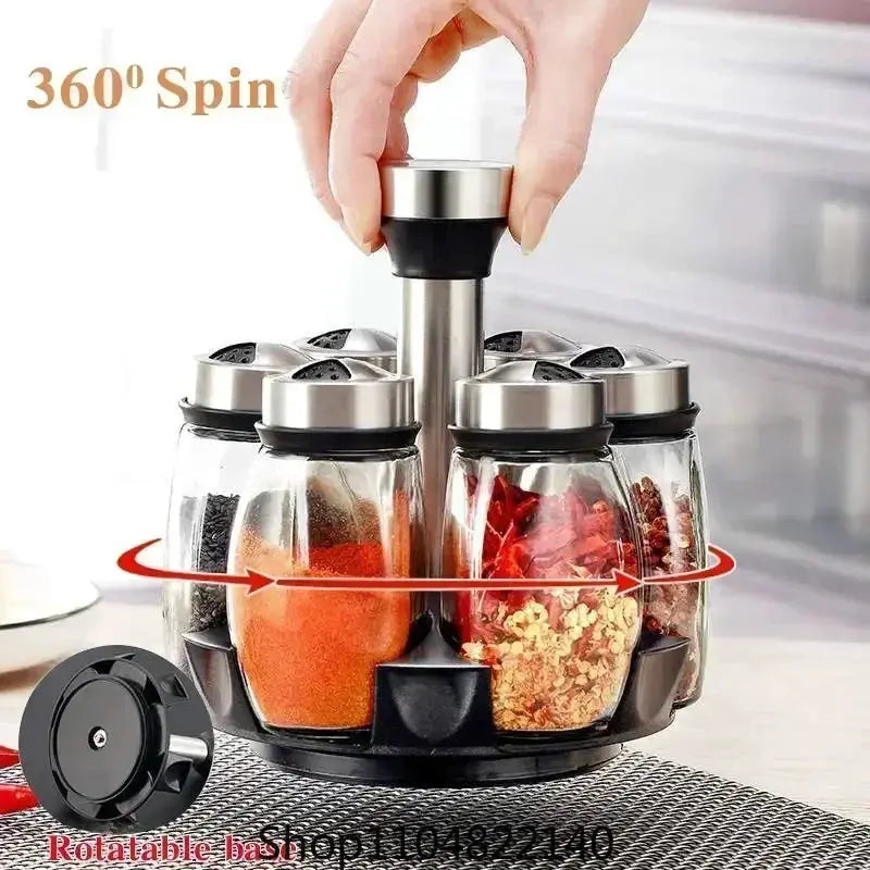 Spice Jar Set | Rotating 360 Degree Glass Jars | Kitchen Storage Rack | 1 Set
