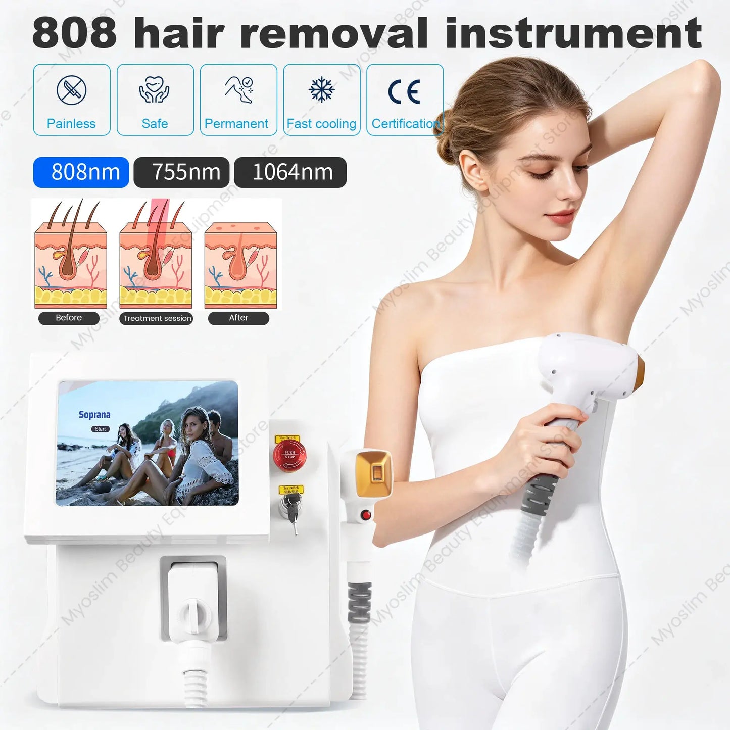 Professional Diode Laser Hair Removal Machine | 808Nm 755Nm 1064Nm | Ice Cooling Technology