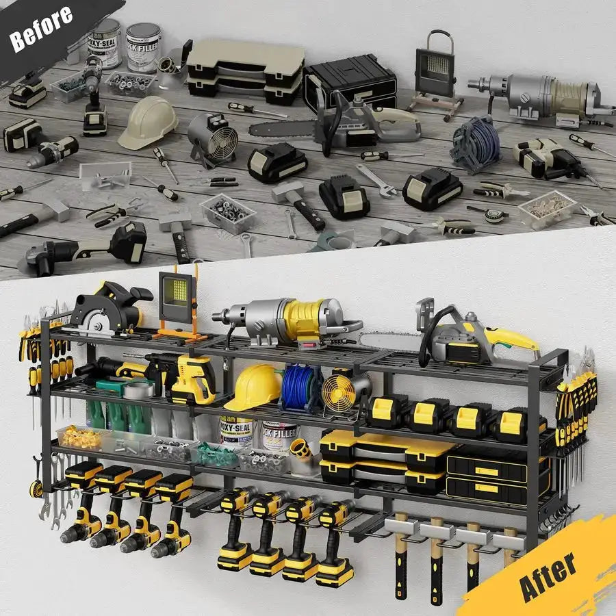 49.4 Large Power Tool Organizer Wall Mount, 4Tier Tool Storage Rack with 12 Drill Holders, 600LBS Load Heavy Duty Cordless Tool from PriceLows™