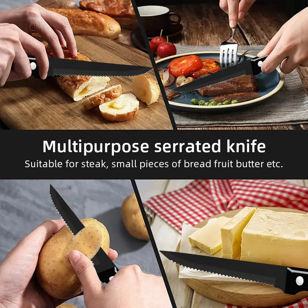 30pcs Black Dinnerware Set Stainless Steel Steak Knife Fork Coffee Spoon Teaspoon Flatware Dishwasher Safe Kitchen Tableware Set from PriceLows™