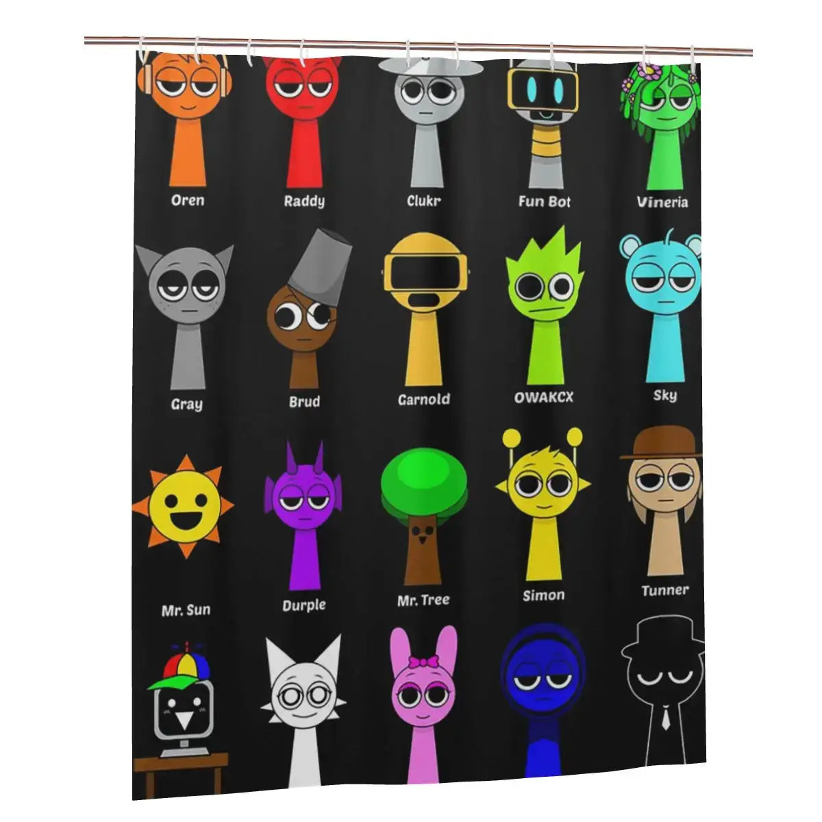 All My Sprunki Game Toys Shower Curtain Bathroom Polyester Waterproof Bath Curtains with Hooks from PriceLows™