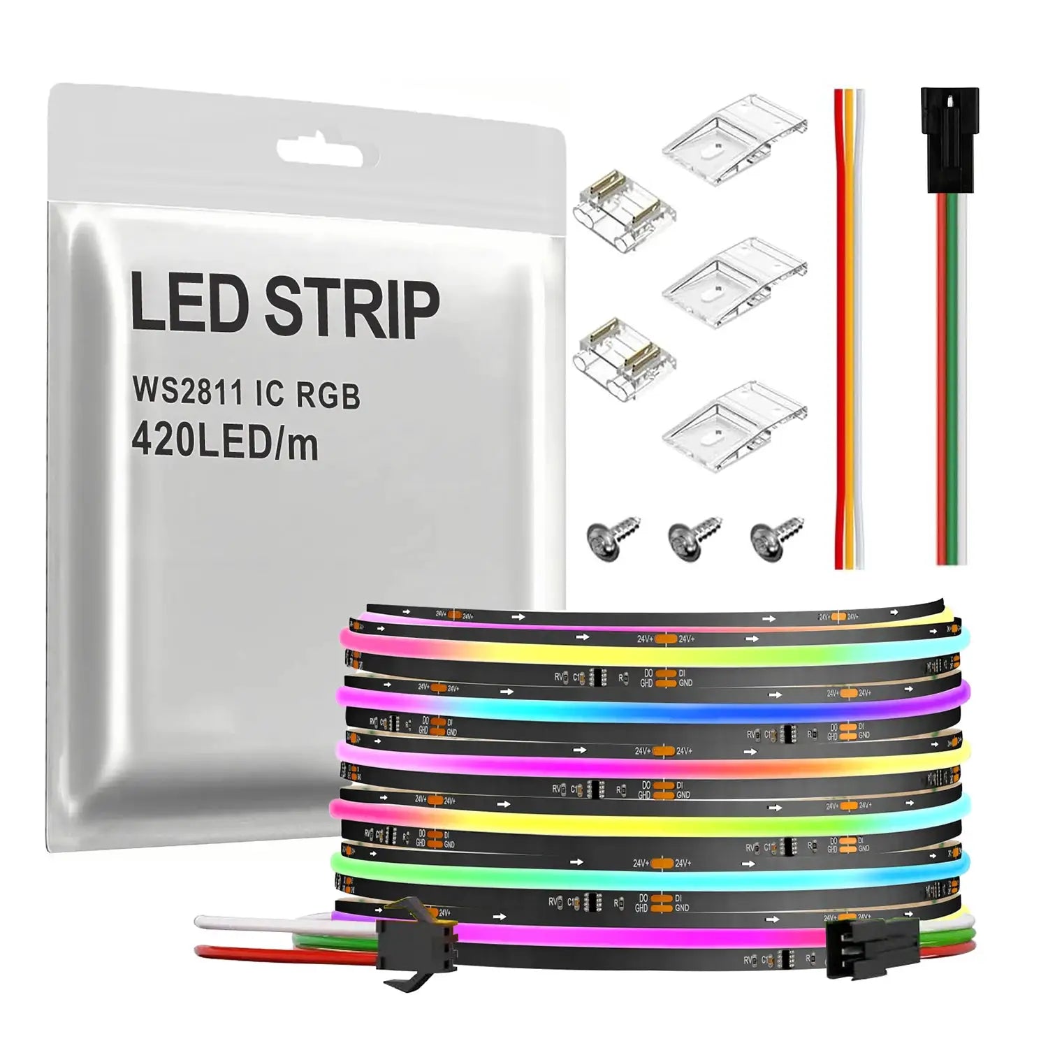 SPI COB LED Strip WS2811 RGB+IC Addressable 420LEDs/m Pixel Dream Color High Density Flexible FCOB Led Lights RA90 WS2812B from PriceLows™