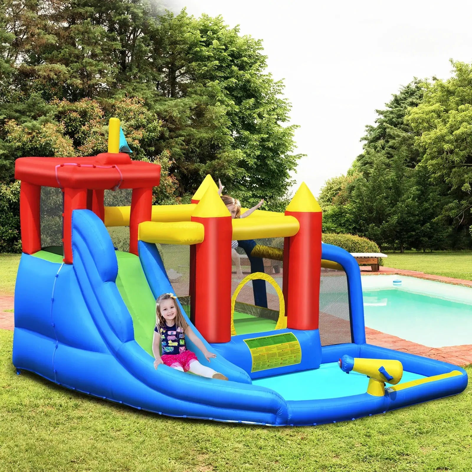 Inflatable Bounce House Splash Pool with Water Climb Slide Blower included from PriceLows™