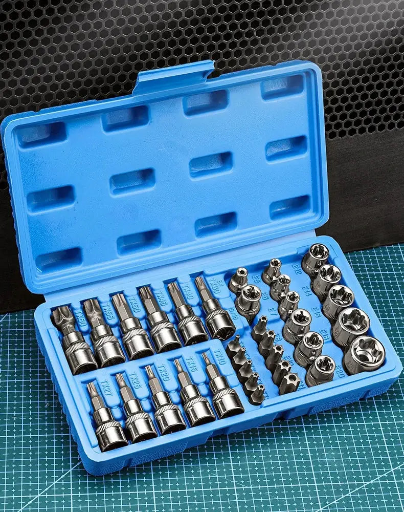 Professional 34pcs Torx Bit Socket & E-Torx Star Socket Set 1/4" 3/8" 1/2" Drive Male Female E-torx Bits Handheld Tool with Case from PriceLows™