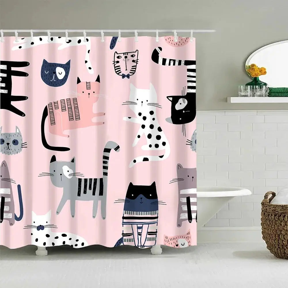Puppy Cat Cute Cartoon Shower Curtains Washable Fabric Polyester For Bathtub Art Bathroom Decor Partition With Hooks Waterproof from PriceLows™
