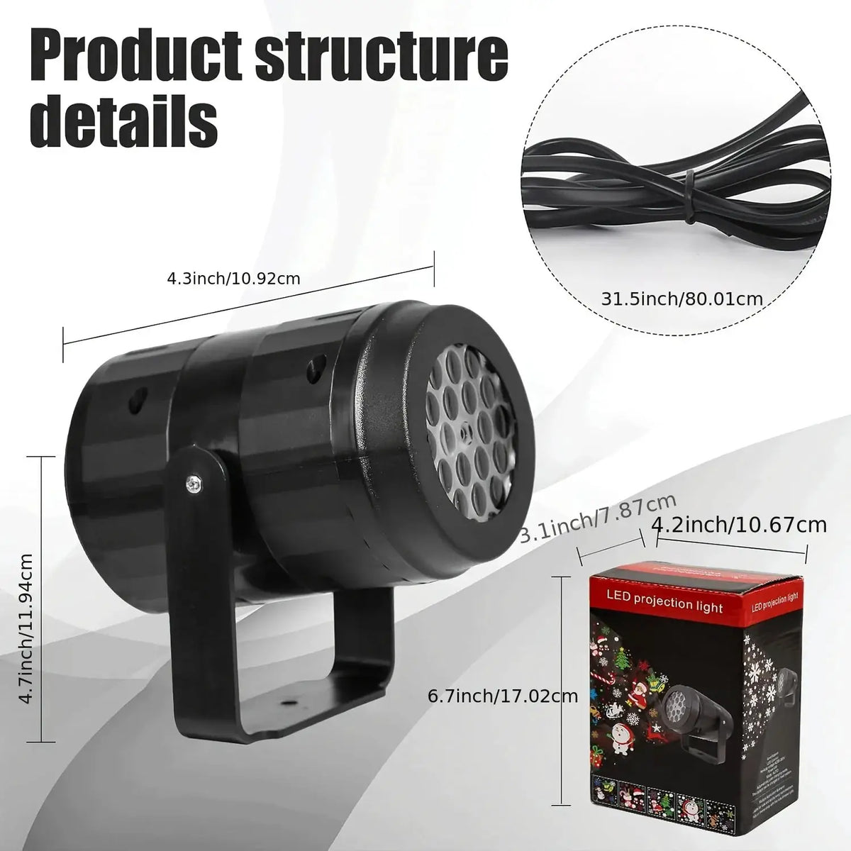 Christmas Snowflake Projector | USB Powered | Rotating Patterns | Black Plastic
