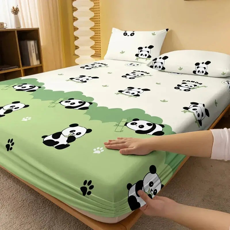 1 Cartoon Cute Plant Flower panda printed matte Fitted Sheet, bedroom printed bed cover, bedding (excluding pillowcases) from PriceLows™