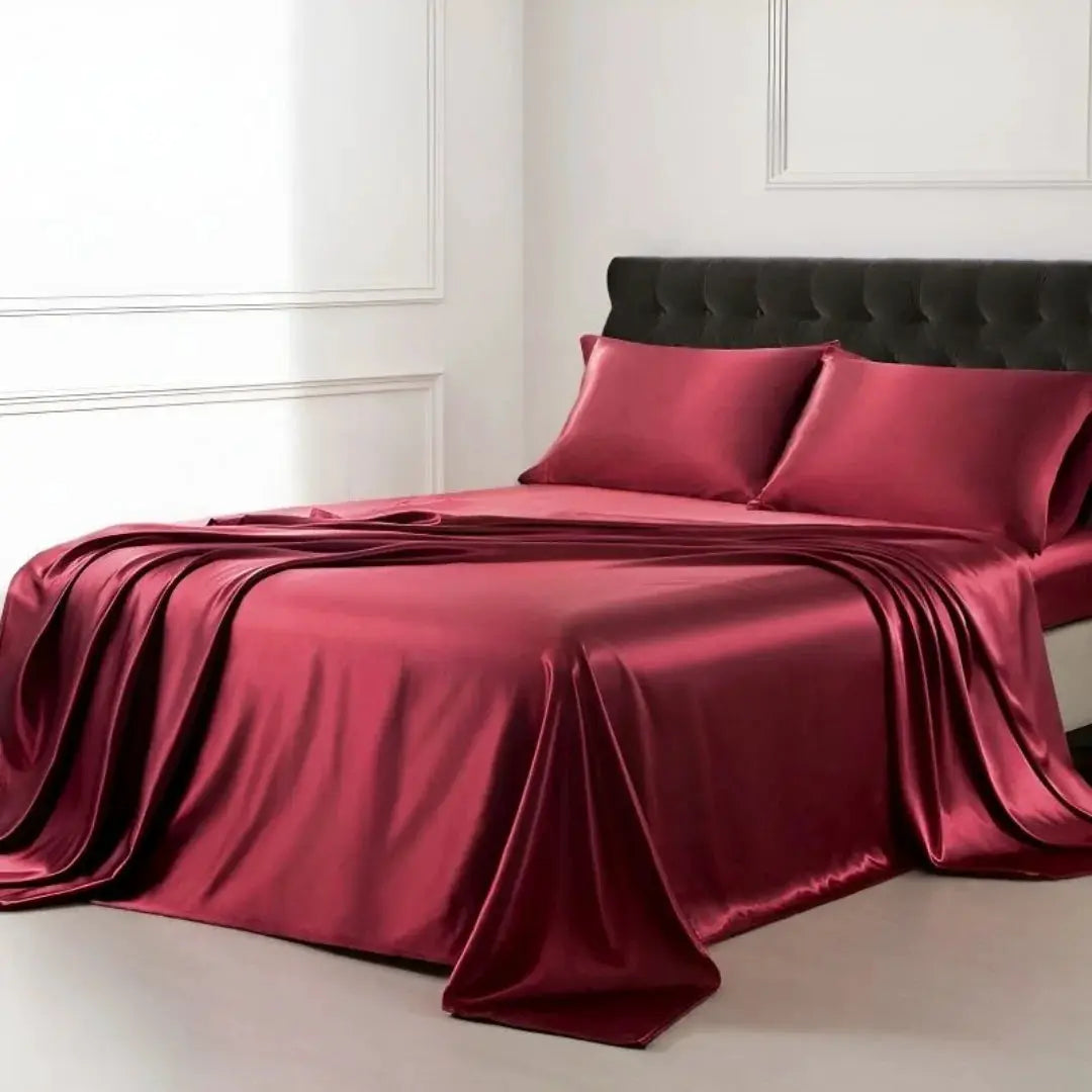 3/4Pcs Satin Sheet Se Silky & Luxury Bed Set, Soft Deep Pocket Sheets Cooling Bed Set, 1 Fitted Sheet,1 Flat Sheet,1/2Pillowcase from PriceLows™