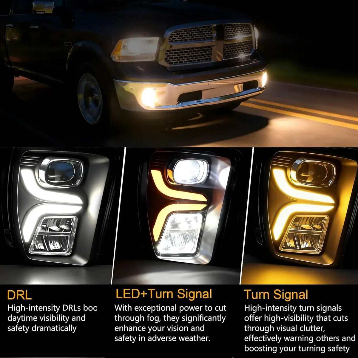 LED Fog Light Assembly | Dot Certified | Black Housing | 2013 2021 Ram 1500