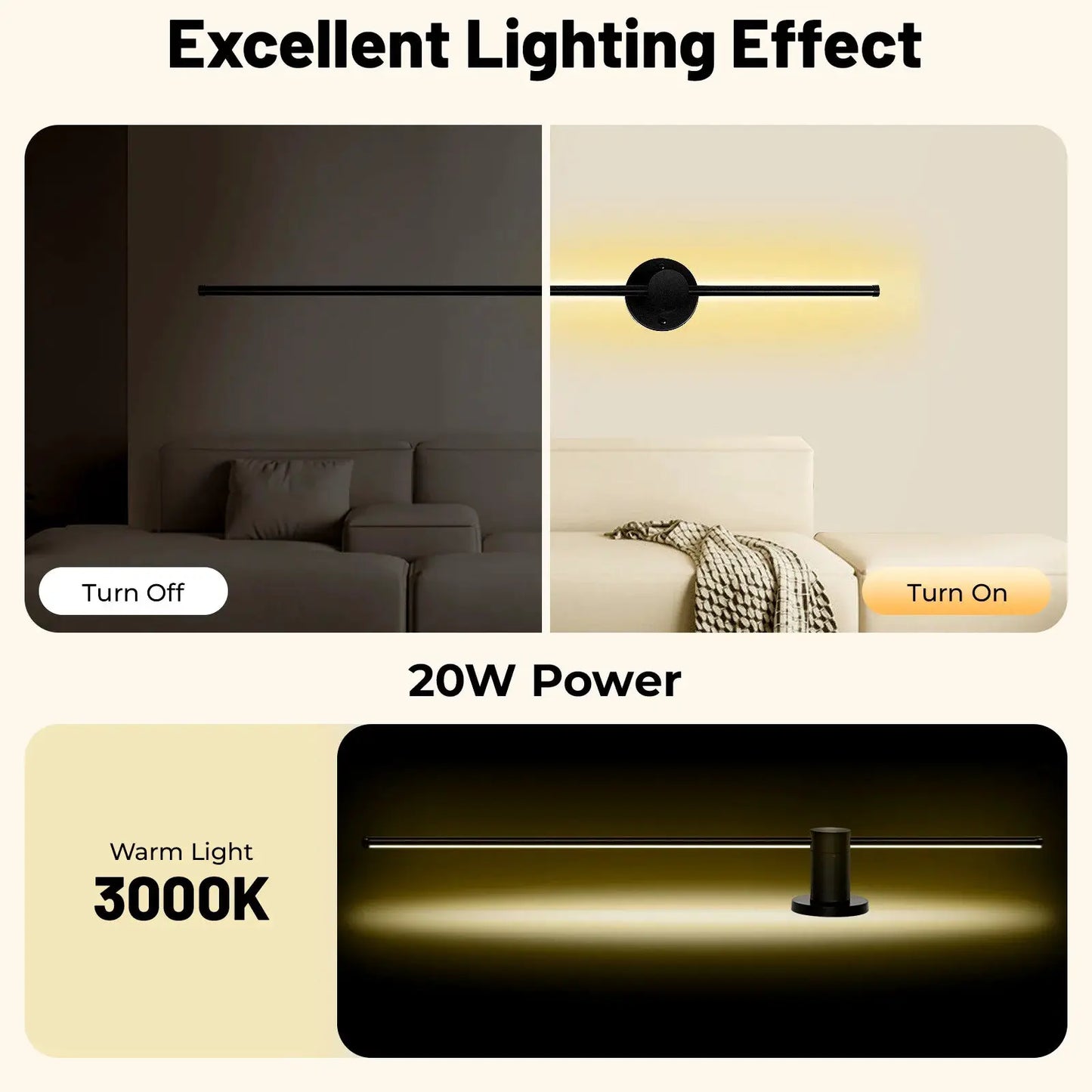 LED Wall Light, 20W Modern Linear Wall Lamp with Acrylic Shade, 3000K Warm Light for Living Room Bedroom Indoor Outdoor from PriceLows™