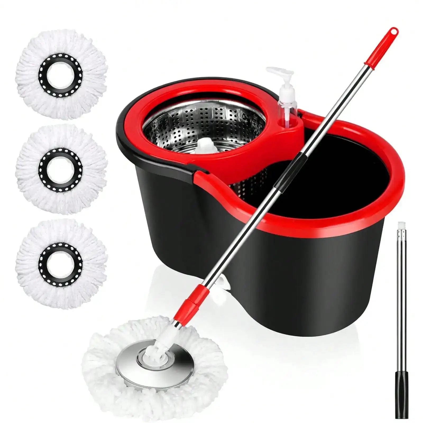 360° Spin Mop and Bucket Set, Self Wringing Floor Cleaning System with 3 Refill Heads, Adjustable Handle for Home Hard Floors from PriceLows™