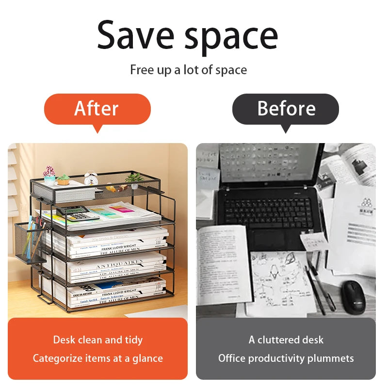 Desk Organizer | 4 Tier Stackable | Metal | Black Finish
